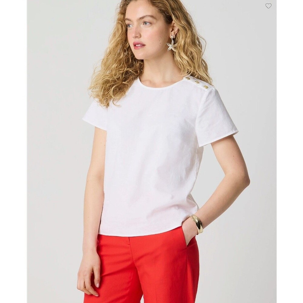 J.CREW Linen-Blend Button-Shoulder Shirt S White Crewneck T-Shirt NWT B58